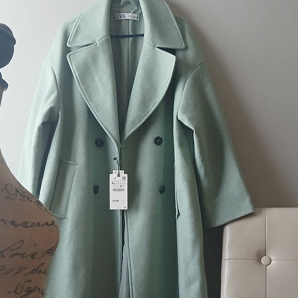 ZARA light green long coat Size XL  NWT